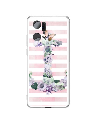 Coque Oppo Find X5 Pro Ancre Rose Fleurs Navire - Monica Martinez