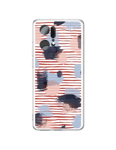 Coque Oppo Find X5 Pro Watercolor Stains Stripes Red - Ninola Design