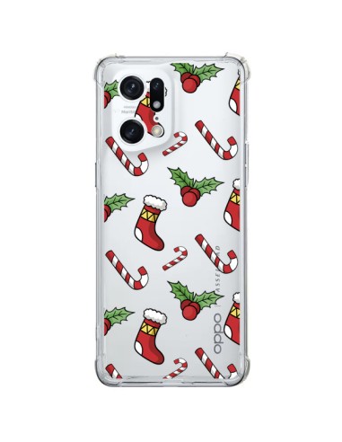Cover Oppo Find X5 Pro Calze Bastoncini di Zucchero Agrifoglio Natale Trasparente - Nico
