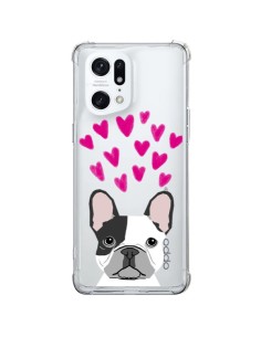 Coque Oppo Find X5 Pro Bulldog Français Coeurs Chien Transparente - Pet Friendly