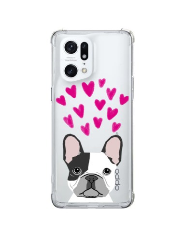 Coque Oppo Find X5 Pro Bulldog Français Coeurs Chien Transparente - Pet Friendly