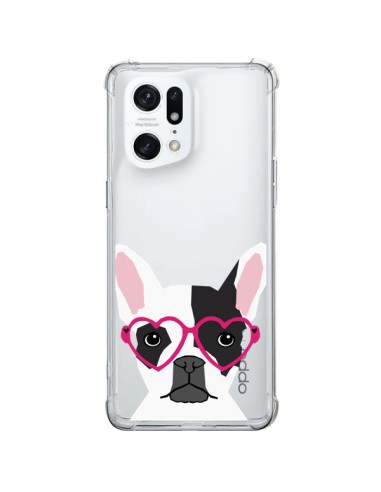 Coque Oppo Find X5 Pro Bulldog Français Lunettes Coeurs Chien Transparente - Pet Friendly