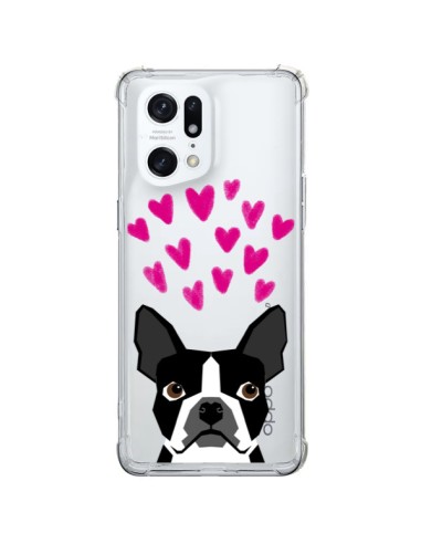 Coque Oppo Find X5 Pro Boston Terrier Coeurs Chien Transparente - Pet Friendly