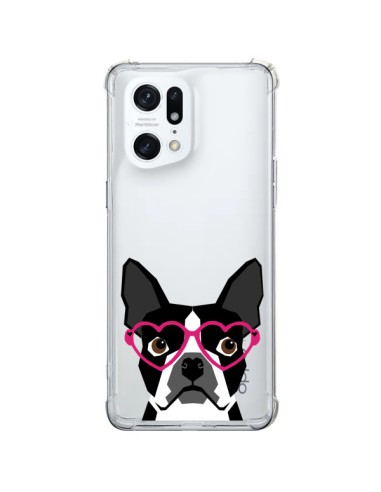 Coque Oppo Find X5 Pro Boston Terrier Lunettes Coeurs Chien Transparente - Pet Friendly