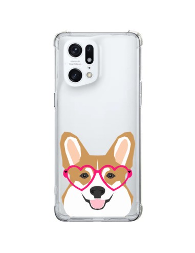 Coque Oppo Find X5 Pro Chien Marrant Lunettes Coeurs Transparente - Pet Friendly