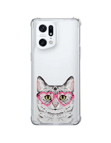 Oppo Find X5 Pro Case Cat Grey Eyes Hearts Clear - Pet Friendly