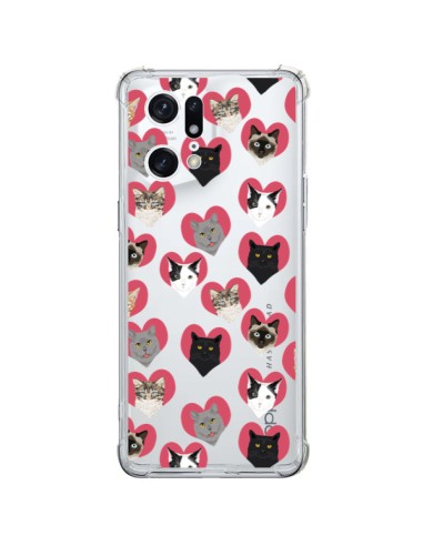 Coque Oppo Find X5 Pro Chats Coeurs Transparente - Pet Friendly