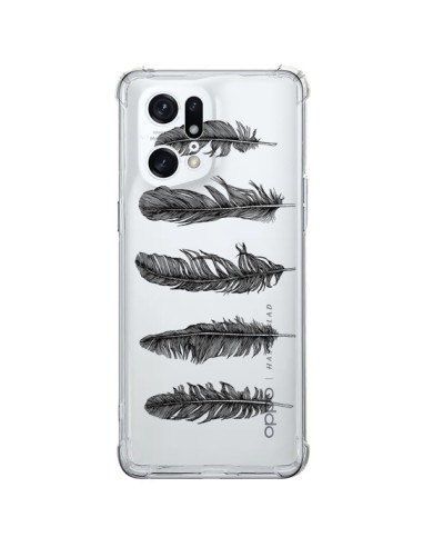 Coque Oppo Find X5 Pro Plume Feather Noir Transparente - Rachel Caldwell