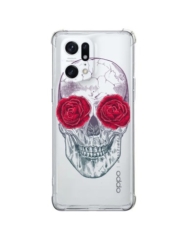 Coque Oppo Find X5 Pro Tête de Mort Rose Fleurs Transparente - Rachel Caldwell