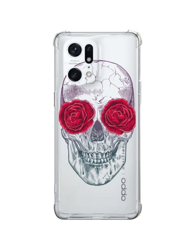 Cover Oppo Find X5 Pro Teschio Rosa Fiori Trasparente - Rachel Caldwell