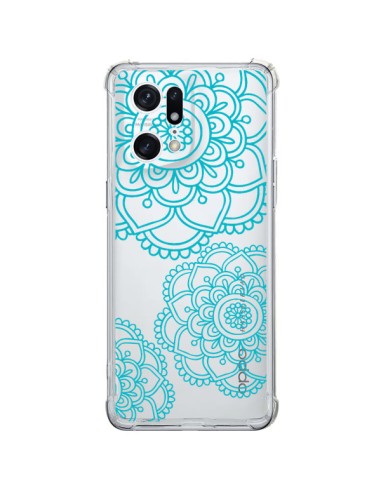 Coque Oppo Find X5 Pro Mandala Bleu Aqua Doodle Flower Transparente - Sylvia Cook