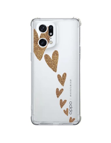 Cover Oppo Find X5 Pro Cuore Falling Gold Hearts Trasparente - Sylvia Cook