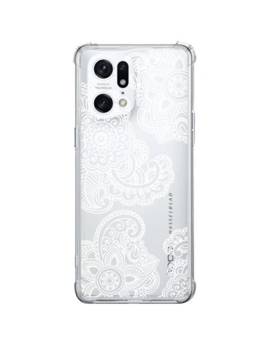 Cover Oppo Find X5 Pro Lacey Paisley Mandala Bianco Fiori Trasparente - Sylvia Cook