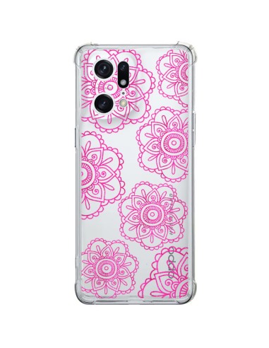 Oppo Find X5 Pro Case Doodle Mandala Pink Flowers Clear - Sylvia Cook