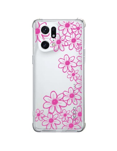 Coque Oppo Find X5 Pro Pink Flowers Fleurs Roses Transparente - Sylvia Cook