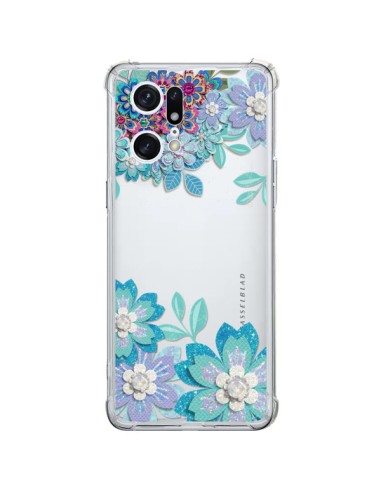 Coque Oppo Find X5 Pro Winter Flower Bleu, Fleurs d'Hiver Transparente - Sylvia Cook