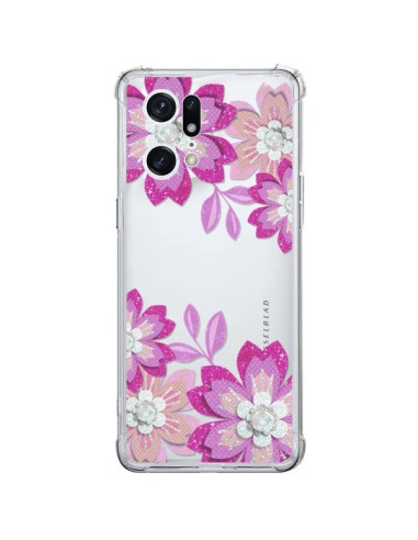 Coque Oppo Find X5 Pro Winter Flower Rose, Fleurs d'Hiver Transparente - Sylvia Cook