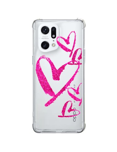 Coque Oppo Find X5 Pro Pink Heart Coeur Rose Transparente - Sylvia Cook