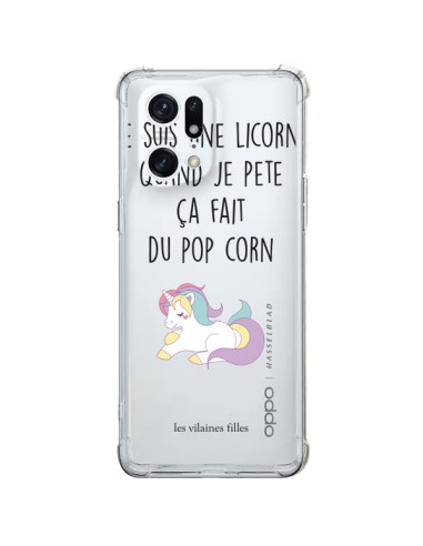 Cover Oppo Find X5 Pro Je suis une Unicorno, quand je pète ça fait du pop corn Trasparente - Les Vilaines Filles