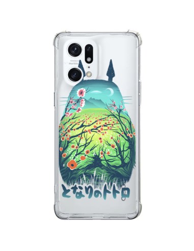 Cover Oppo Find X5 Pro Totoro Manga Fiori Trasparente - Victor Vercesi