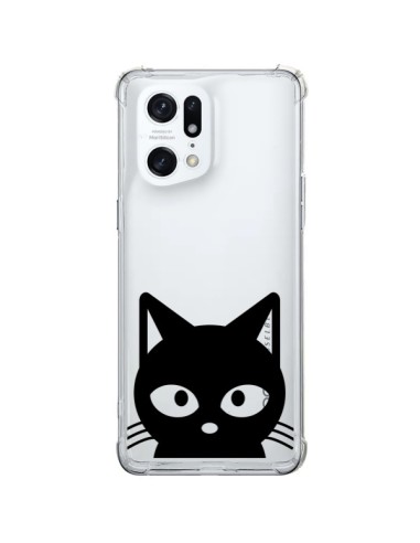 Coque Oppo Find X5 Pro Tête Chat Noir Cat Transparente - Yohan B.