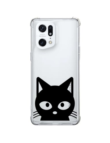 Cover Oppo Find X5 Pro Testa Gatto Nero Trasparente - Yohan B.