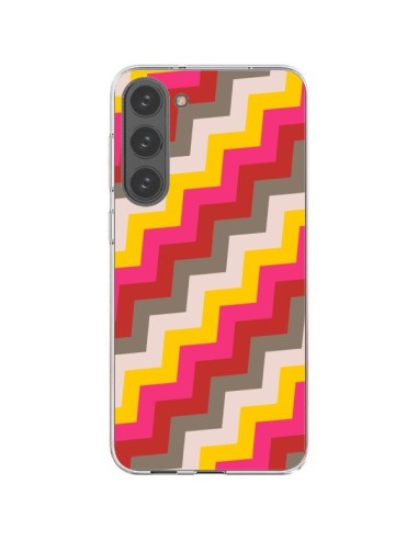 Coque Samsung Galaxy S23 Plus 5G Lignes Triangle Azteque Rose Rouge - Eleaxart