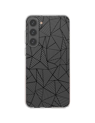 Coque Samsung Galaxy S23 Plus 5G Lignes Grilles Triangles Full Grid Abstract Noir Transparente - Project M