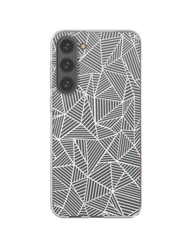 Coque Samsung Galaxy S23 Plus 5G Lignes Grilles Triangles Full Grid Abstract Blanc Transparente - Project M