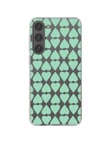 Coque Samsung Galaxy S23 Plus 5G Coeurs Heart Mint Bleu Vert Transparente - Project M