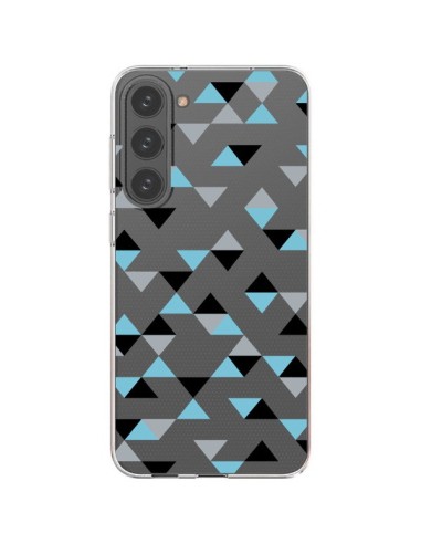 Coque Samsung Galaxy S23 Plus 5G Triangles Ice Blue Bleu Noir Transparente - Project M