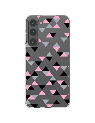 Coque Samsung Galaxy S23 Plus 5G Triangles Pink Rose Noir Transparente - Project M
