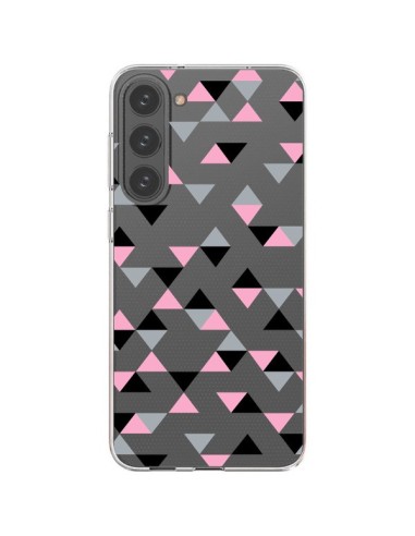 Coque Samsung Galaxy S23 Plus 5G Triangles Pink Rose Noir Transparente - Project M