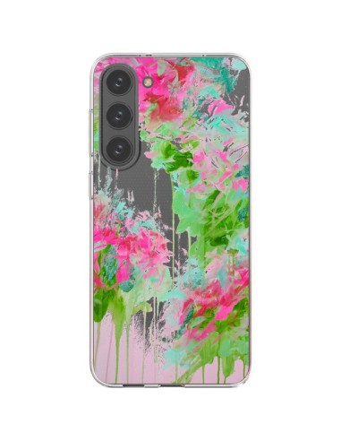 Cover Samsung Galaxy S23 Plus 5G Fiori Rosa Verde Trasparente - Ebi Emporium