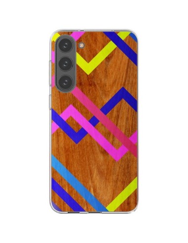 Coque Samsung Galaxy S23 Plus 5G Pink Yellow Wooden Bois Azteque Aztec Tribal - Jenny Mhairi