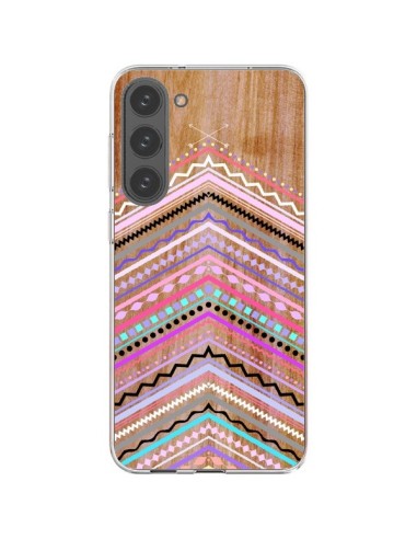 Coque Samsung Galaxy S23 Plus 5G Purple Chevron Wild Wood Bois Azteque Aztec Tribal - Jenny Mhairi