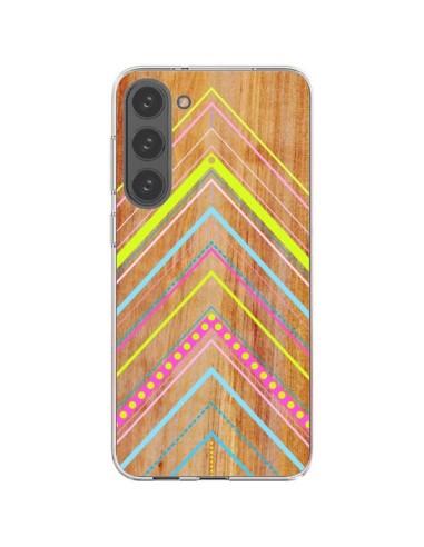 Coque Samsung Galaxy S23 Plus 5G Wooden Chevron Pink Bois Azteque Aztec Tribal - Jenny Mhairi