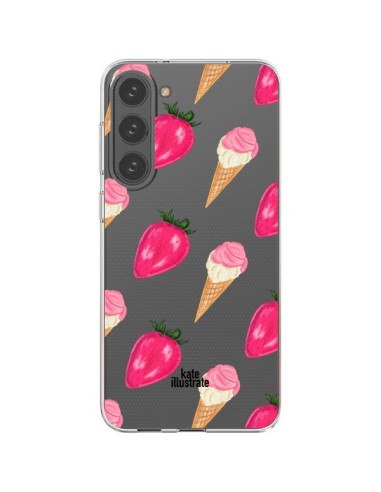 Coque Samsung Galaxy S23 Plus 5G Strawberry Ice Cream Fraise Glace Transparente - kateillustrate