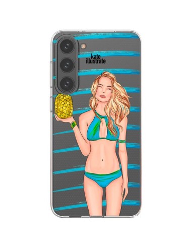 Coque Samsung Galaxy S23 Plus 5G Malibu Ananas Plage Ete Bleu Transparente - kateillustrate