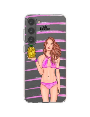 Cover Samsung Galaxy S23 Plus 5G Malibu Ananas Spiaggia Estate Rosa Trasparente - kateillustrate