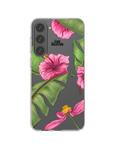 Coque Samsung Galaxy S23 Plus 5G Tropical Leaves Fleurs Feuilles Transparente - kateillustrate