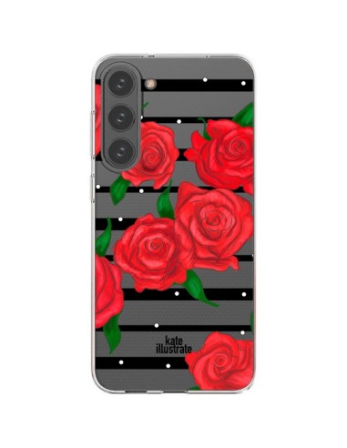 Coque Samsung Galaxy S23 Plus 5G Red Roses Rouge Fleurs Flowers Transparente - kateillustrate