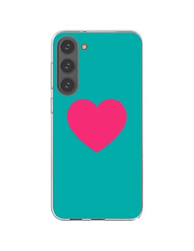 Samsung Galaxy S23 Plus 5G Case Heart Pink Sfondo Blue  - Laetitia