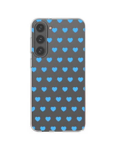 Coque Samsung Galaxy S23 Plus 5G Coeur Heart Love Amour Bleu Transparente - Laetitia