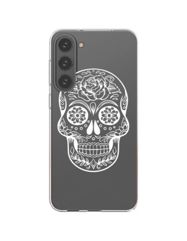 Coque Samsung Galaxy S23 Plus 5G Tête de Mort Mexicaine Blanche Transparente - Laetitia