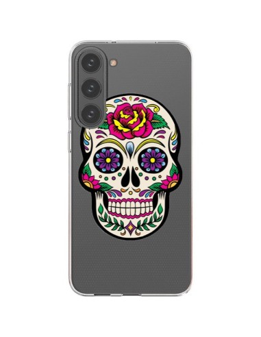 Coque Samsung Galaxy S23 Plus 5G Tête de Mort Mexicaine Fleurs Transparente - Laetitia