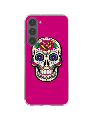 Coque Samsung Galaxy S23 Plus 5G Tête de Mort Mexicaine Rose Fushia - Laetitia