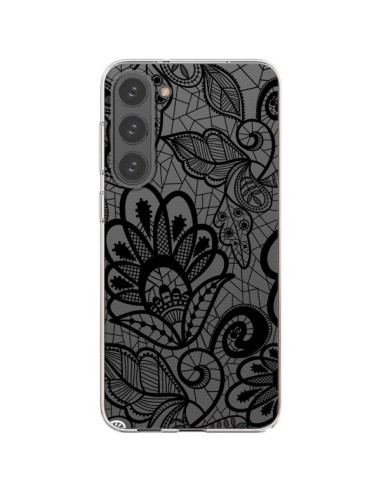 Cover Samsung Galaxy S23 Plus 5G Pizzo Fiori Flower Nero Trasparente - Petit Griffin