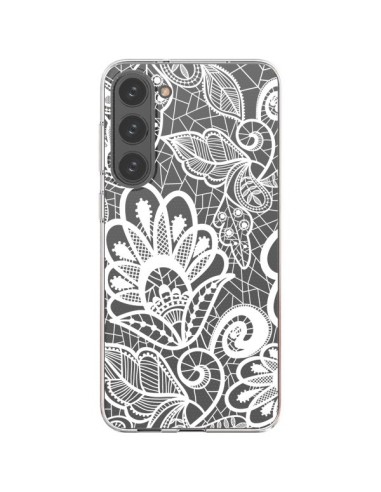 Cover Samsung Galaxy S23 Plus 5G Pizzo Fiori Flower Bianco Trasparente - Petit Griffin