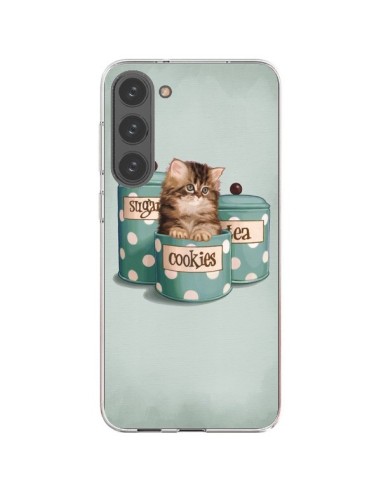 Coque Samsung Galaxy S23 Plus 5G Chaton Chat Kitten Boite Cookies Pois - Maryline Cazenave